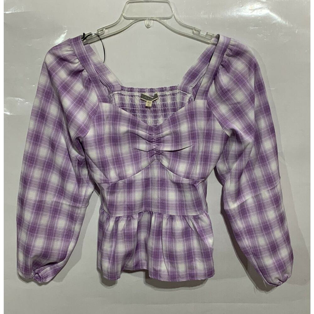 Pleione Purple and White Plaid Sweetheart Neckline Cropped Top XS New NWT